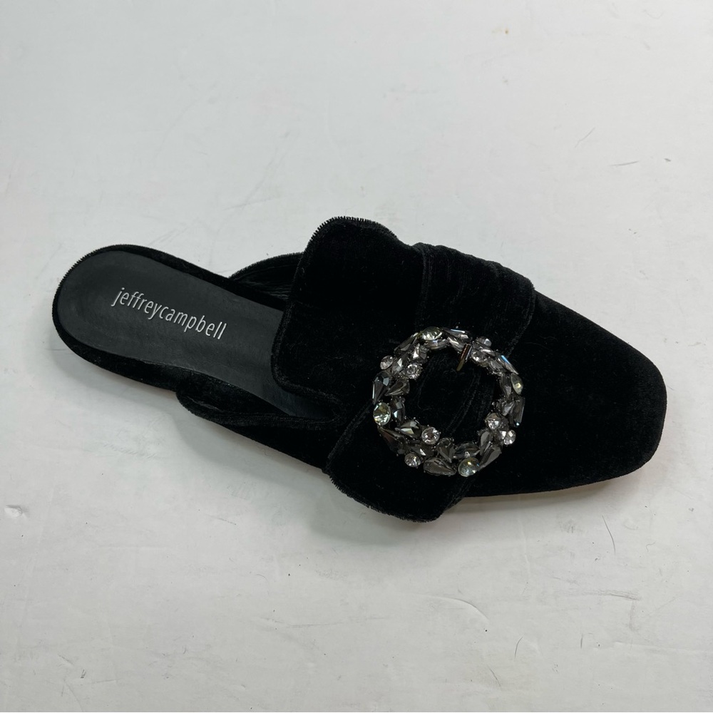 Jeffrey Campbell Black Velvet Rhinestone Buckle Slip-On‎ Ballet Flats Women's 8